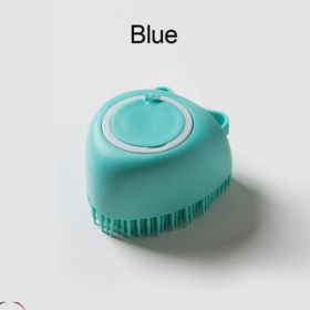 Softness Silicone Pet Brush for Dog; Dog Hair Massage Bath Brush with Shower Gel Dispenser (Color: Heart Blue)