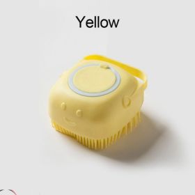Softness Silicone Pet Brush for Dog; Dog Hair Massage Bath Brush with Shower Gel Dispenser (Color: Square Yellow)